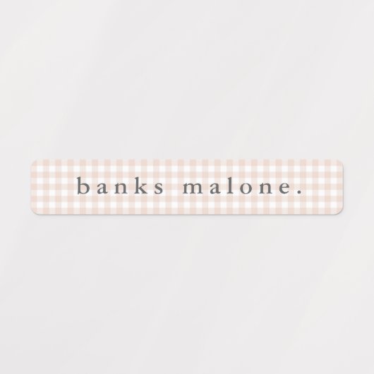 Blush Pink Gingham Waterproof Name Etiketten (Design 1)