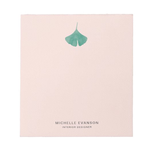 Blush Pink Ginkgo Leaf Logo Einfache Natur Notizblock (Vorderseite)