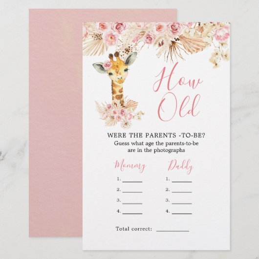 Blush Pink Giraffe Kinderdusche Wie alt Eltern (Vorne/Hinten)