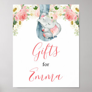 Blush Pink Girl Elefantengeschenke für Babyzeichen Poster