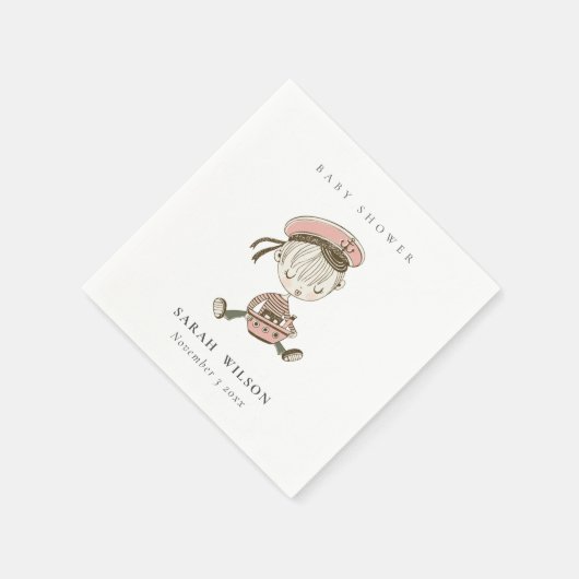 Blush Pink Girl Little Sailor Nautical Baby Dusche Serviette (Ecke)