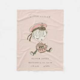 Blush Pink Girl Little Sailor Nautical Birth Stat Fleecedecke