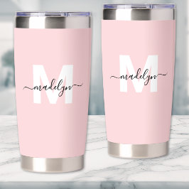 Blush Pink Girl Monogram Name Thermobecher