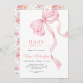 Blush Pink Girl Ribbon Bow Coquette Babydusche Einladung (Vorne/Hinten)