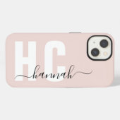 Blush Pink Girl Script Monogram Name iPhone Hülle (Rückseite (Horizontal))