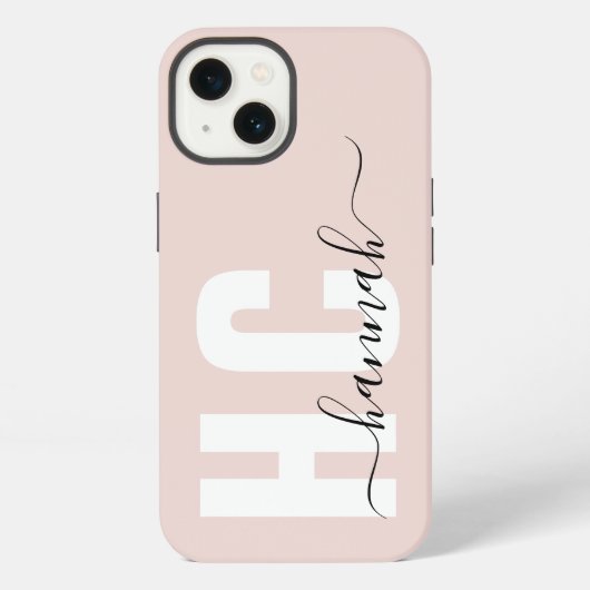 Blush Pink Girl Script Monogram Name iPhone Hülle (Rückseite)