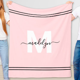 Blush Pink Girlaname Monogram Fleecedecke