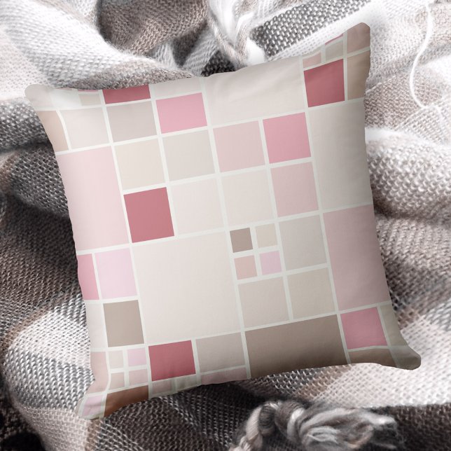 Blush Pink Girly Chic Mosaic Pattern Pillow Kissen (Modern pillow featuring a mosaic checkered pattern in warm peach, soft chocolate and pink pastels)