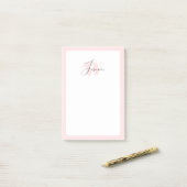 Blush Pink Girly Feminine Niedlich Script Monogram Post-it Klebezettel (Auf Schreibtisch)