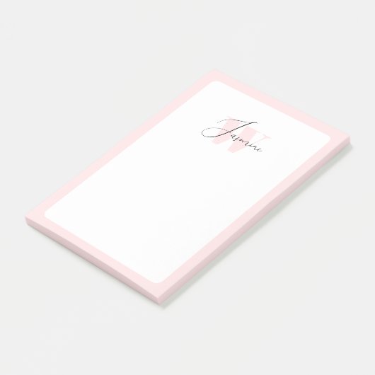 Blush Pink Girly Feminine Niedlich Script Monogram Post-it Klebezettel (angewinkelt)