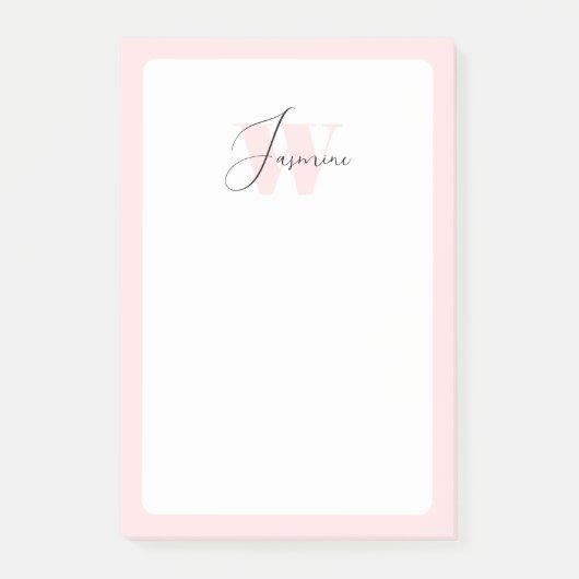 Blush Pink Girly Feminine Niedlich Script Monogram Post-it Klebezettel (Vorderseite)