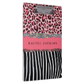 Blush Pink Girly Glitzer Leopard Print Spirale nic Klemmbrett (Rechts)