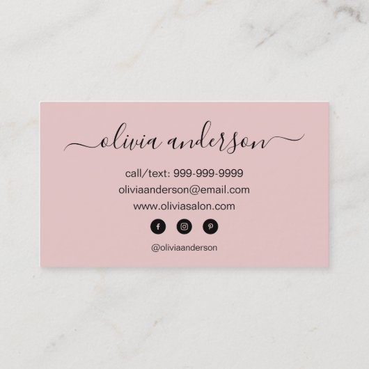 Blush Pink Girly Simple Hair Makeup Salon Visitenkarte (Rückseite)