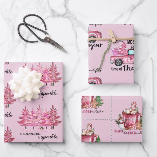 Blush Pink Girones Weihnachten Geschenkpapier Set (Vorderseite)