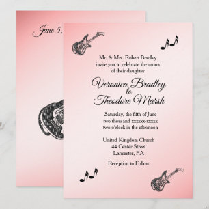 Blush Pink Gitarre Thema Hochzeit Einladung