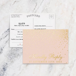 Blush Pink & Glam Confetti Wedding RSVP Real Folie Einladungspostkarte