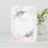 Blush Pink Glam Geometric Botanical Sweet 16 Party Einladung (Stehend Vorderseite)