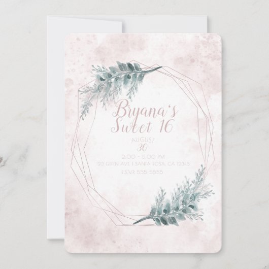 Blush Pink Glam Geometric Botanical Sweet 16 Party Einladung (Vorderseite)