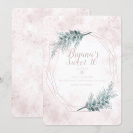 Blush Pink Glam Geometric Botanical Sweet 16 Party Einladung