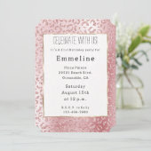 Blush Pink Glam Glitzer Leopard Einladung (Stehend Vorderseite)