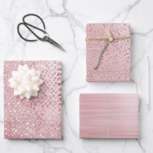Blush Pink Glam Glitzer Tier Geschenkpapier Set