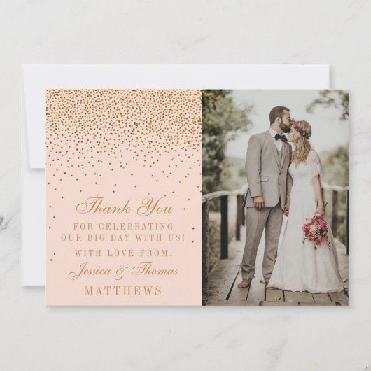 Blush Pink & Glam Gold Confetti Wedding Foto Dankeskarte (Vorderseite)