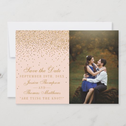 Blush Pink & Glam Gold Confetti Wedding Foto Save The Date (Vorderseite)