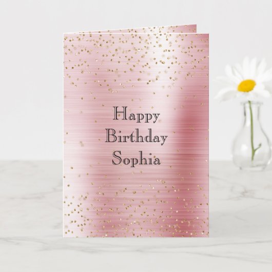 Blush Pink Glam Gold Sparkle Confetti Geburtstag Karte (Kleine Pflanze)