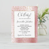 Blush Pink Glam Gold Sparkle Confetti Kinderdusche Einladung (Stehend Vorderseite)