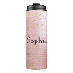 Blush Pink Glam Gold Sparkle Confetti Personalisie Thermosbecher