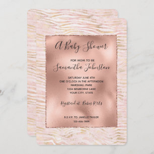 Blush Pink Glam Gold Zebra Print Baby Dusche Einladung