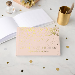Blush Pink & Glam Rose Gold Confetti Wedding Gästebuch