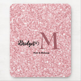 Blush Pink glitter Monogram hair and makeup Mousepad