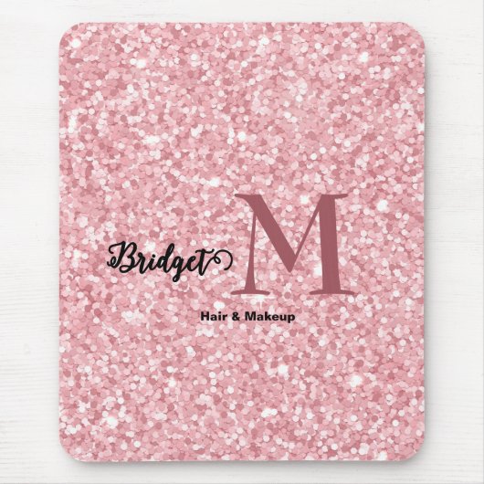 Blush Pink glitter Monogram hair and makeup Mousepad (Vorne)
