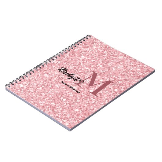 Blush Pink glitter Monogram hair and makeup Notizblock (Linke Seite)