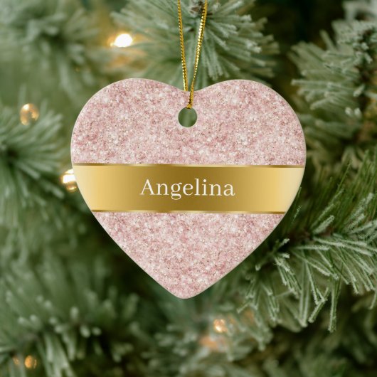 Blush Pink Glitter Sparkle Gold Ribbon Christmas Keramik Ornament (Baum)