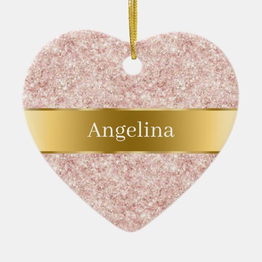 Blush Pink Glitter Sparkle Gold Ribbon Christmas Keramik Ornament (Vorne)