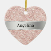 Blush Pink Glitter Sparkle Silver Ribbon Christmas Keramik Ornament (Vorne)