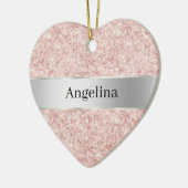 Blush Pink Glitter Sparkle Silver Ribbon Christmas Keramik Ornament (Links)