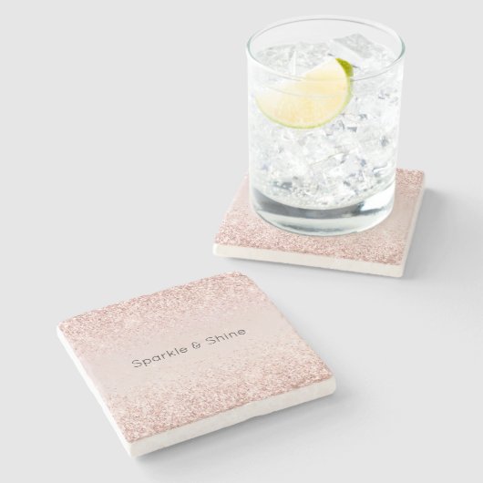 Blush Pink Glitz Glitzer Sparkasse Steinuntersetzer (Seitenansicht)