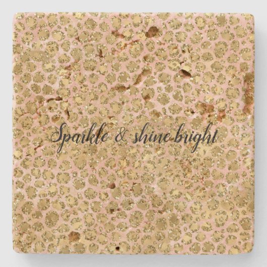 Blush Pink Glitz Leopard Glitzer Steinuntersetzer (Vorderseite)