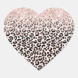 Blush Pink Glitzer Black Creme Leopard Printwerbun Herz-Aufkleber
