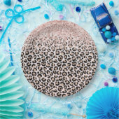 Blush Pink Glitzer Black Creme Leopard Printwerbun Pappteller (Party)