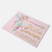 Blush Pink Glitzer Boho Feather Hallo Sommer Fußmatte (Schrägansicht)