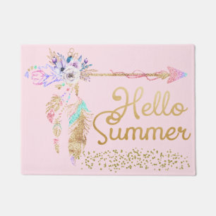 Blush Pink Glitzer Boho Feather Hallo Sommer Fußmatte