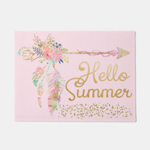Blush Pink Glitzer Boho Feather Hallo Sommer Fußmatte