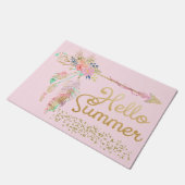 Blush Pink Glitzer Boho Feather Hallo Sommer Fußmatte (Schrägansicht)