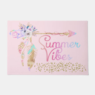 Blush Pink Glitzer Boho Feather Summer Vibes Fußmatte