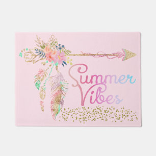 Blush Pink Glitzer Boho Feather Summer Vibes Fußmatte