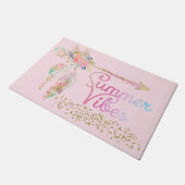 Blush Pink Glitzer Boho Feather Summer Vibes Fußmatte (Schrägansicht)